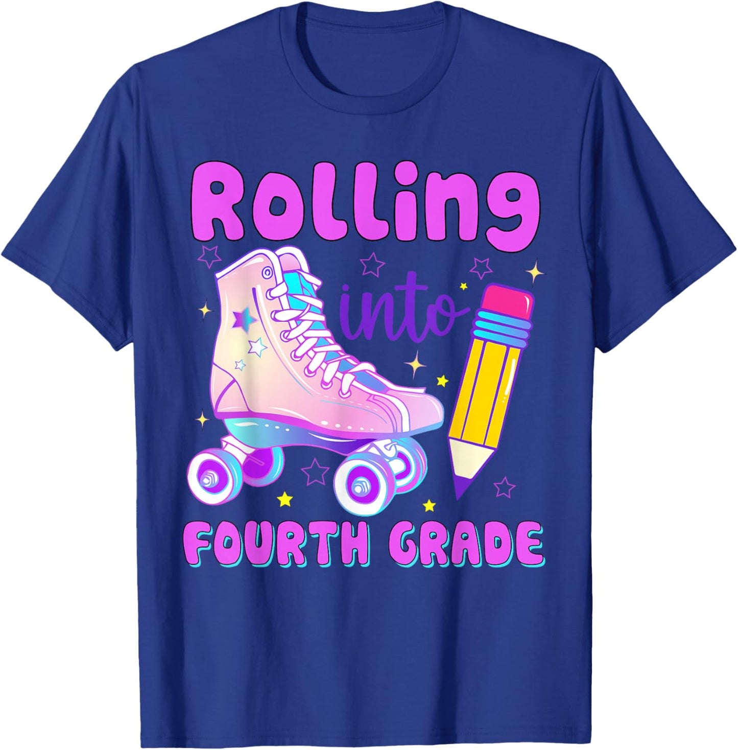 Rolling into Fourth Grade Roller Skate Back to School T-Shirt - T-Shirt | Royal