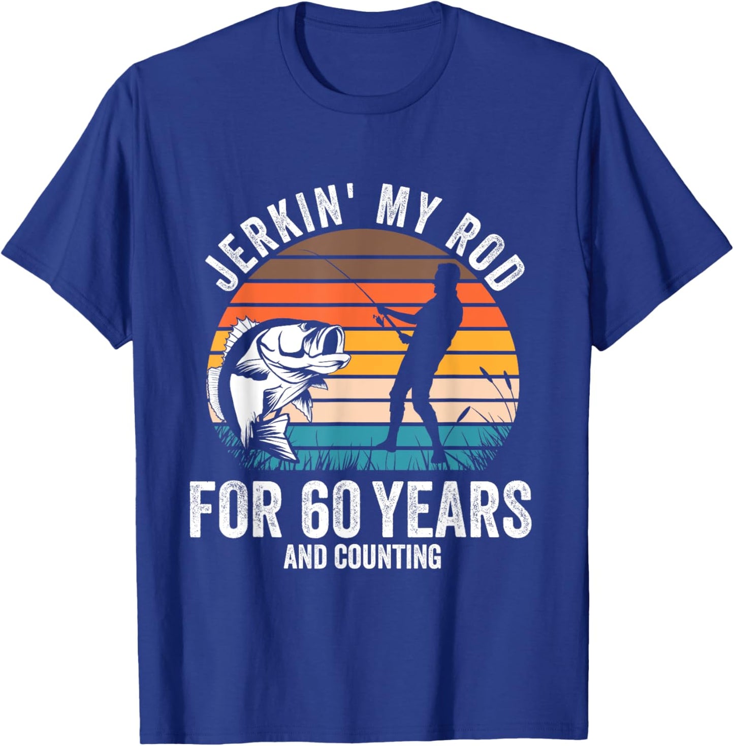 60th Birthday Gift Fisherman Men Funny Fishing 60 Bday T-Shirt - T-Shirt | Royal