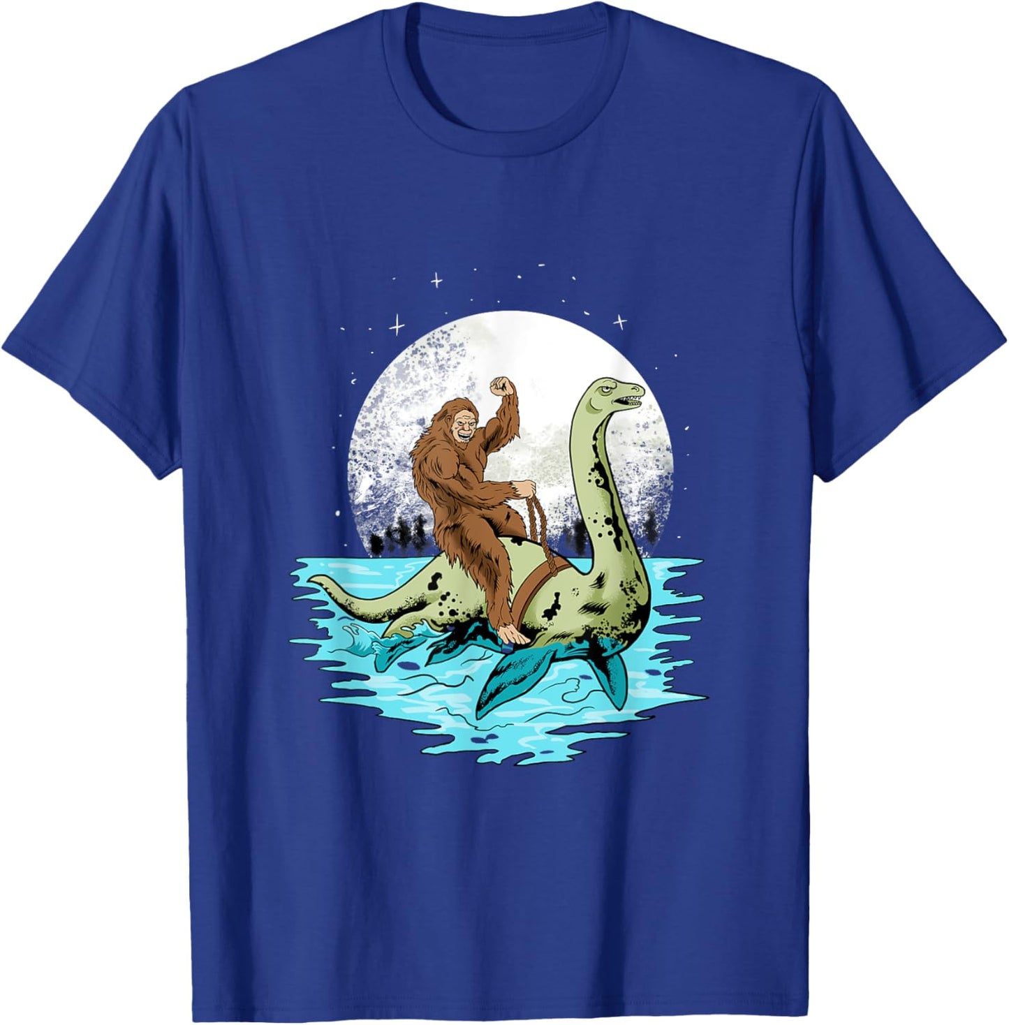 Bigfoot Sasquatch Riding The Hole Ness Monster Funny T-Shirt - T-Shirt | Royal