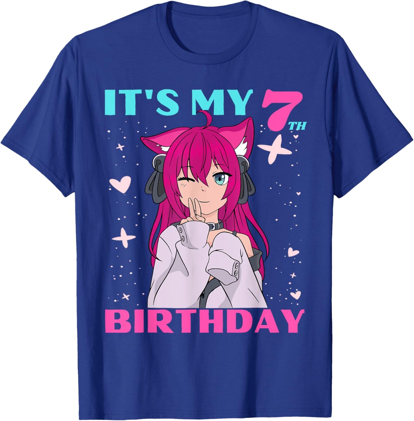 Anime Girl It's My 7th Birthday 7 Years Birthday Girl Kawaii T-Shirt - T-Shirt | Royal