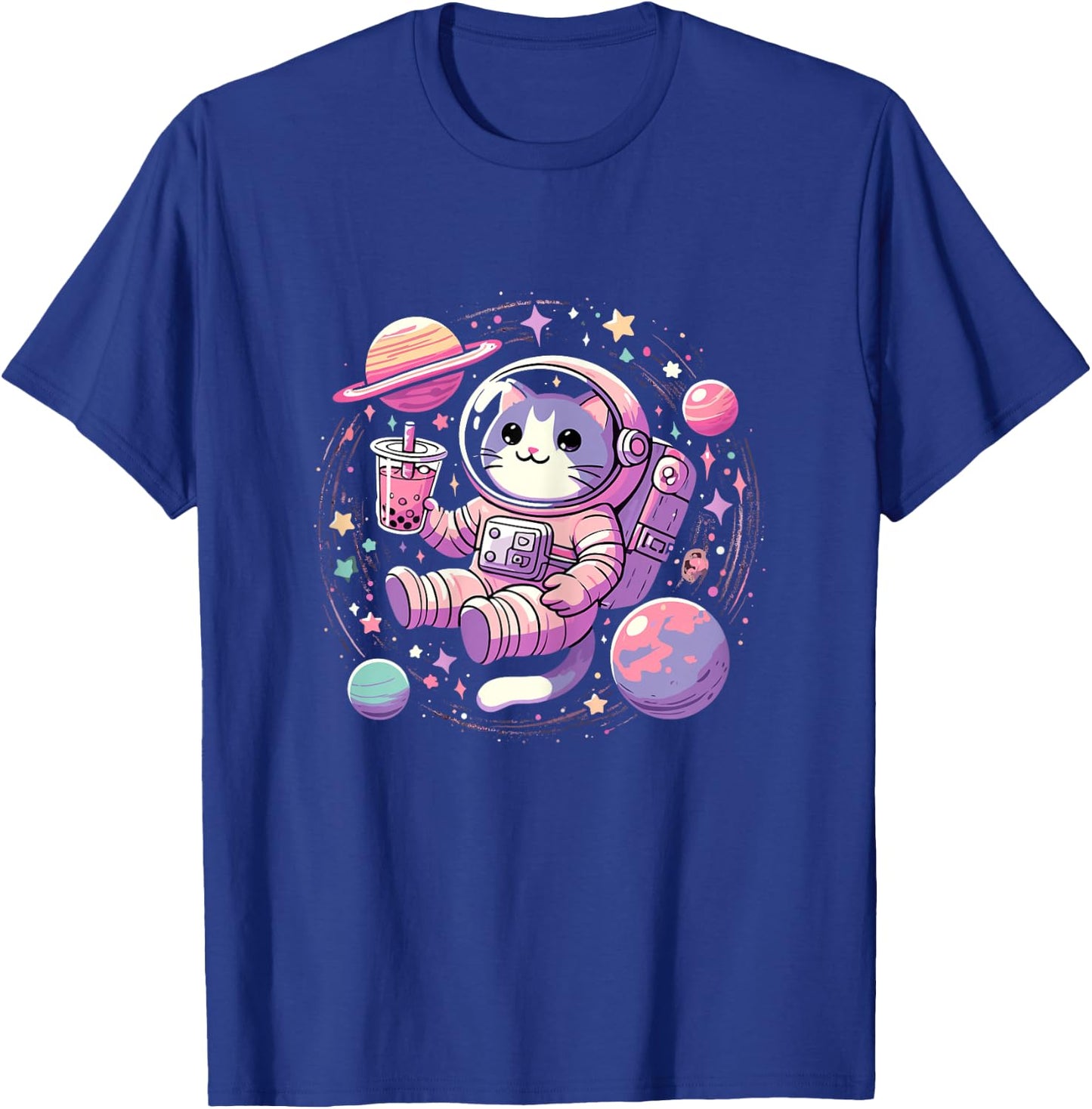 Kawaii Cat Bubble Tea Boba Tea In Space Astronaut T-Shirt - T-Shirt | Royal