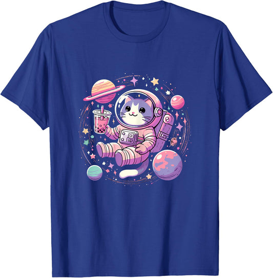 Kawaii Cat Bubble Tea Boba Tea In Space Astronaut T-Shirt - T-Shirt | Royal