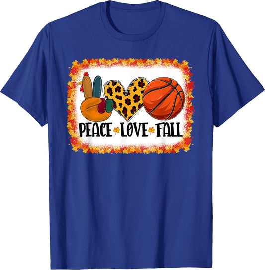 Peace Love Fall Turkey & Basketball Ball Thanksgiving Day T-Shirt - T-Shirt | Royal
