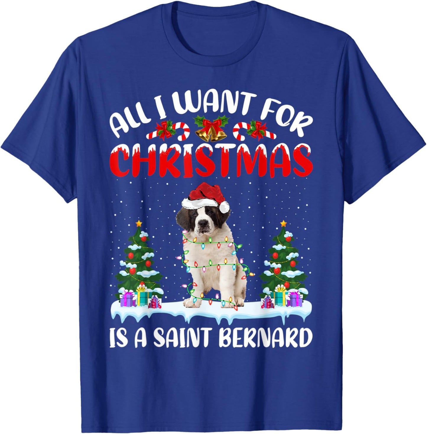 Funny Santa Hat All I Want For Christmas Is A Saint Bernard T-Shirt - T-Shirt | Royal