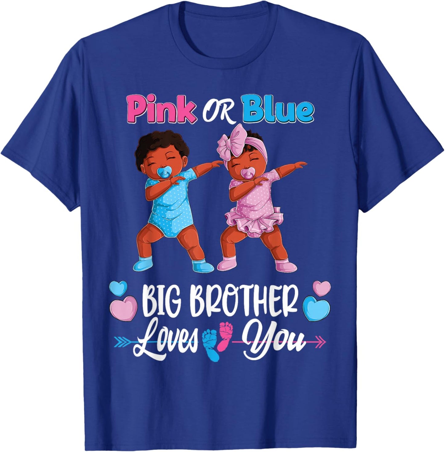 Pink Or Blue Big Brothers Loves You Black Baby Gender Reveal T-Shirt - T-Shirt | Royal