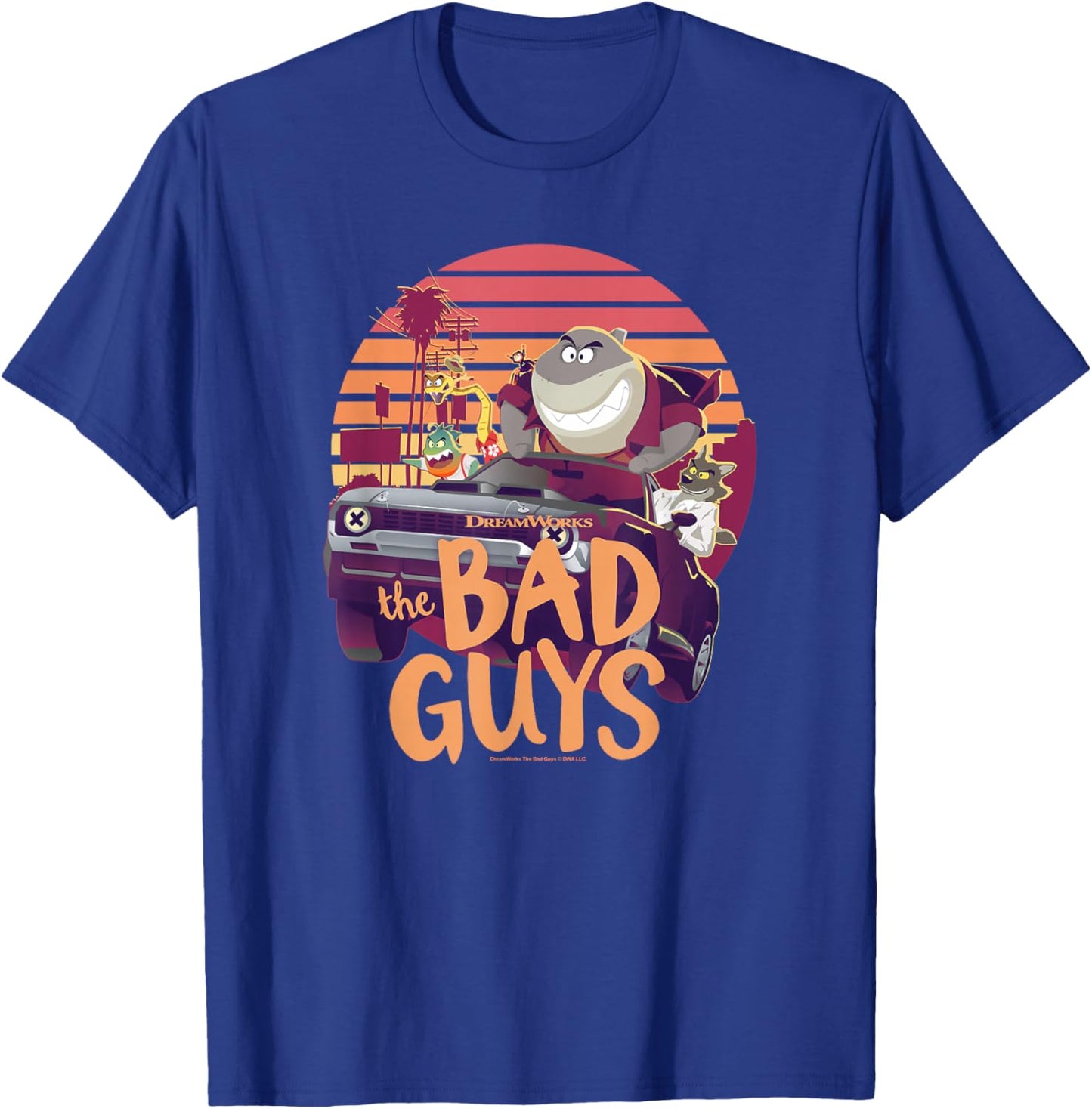 The Bad Guys Group Getaway Car Sunset Poster T-Shirt - T-Shirt | Royal