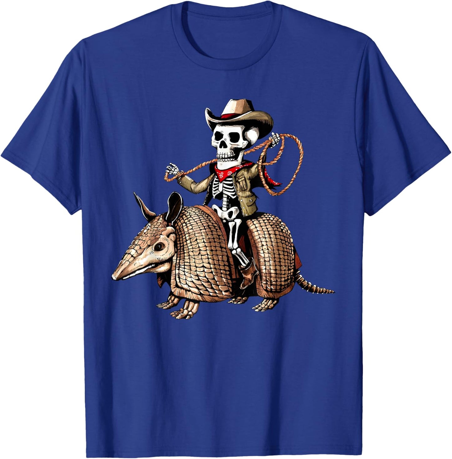 Vintage Cowboy Skeleton Riding Armadillo Funny Western Retro T-Shirt - T-Shirt | Royal