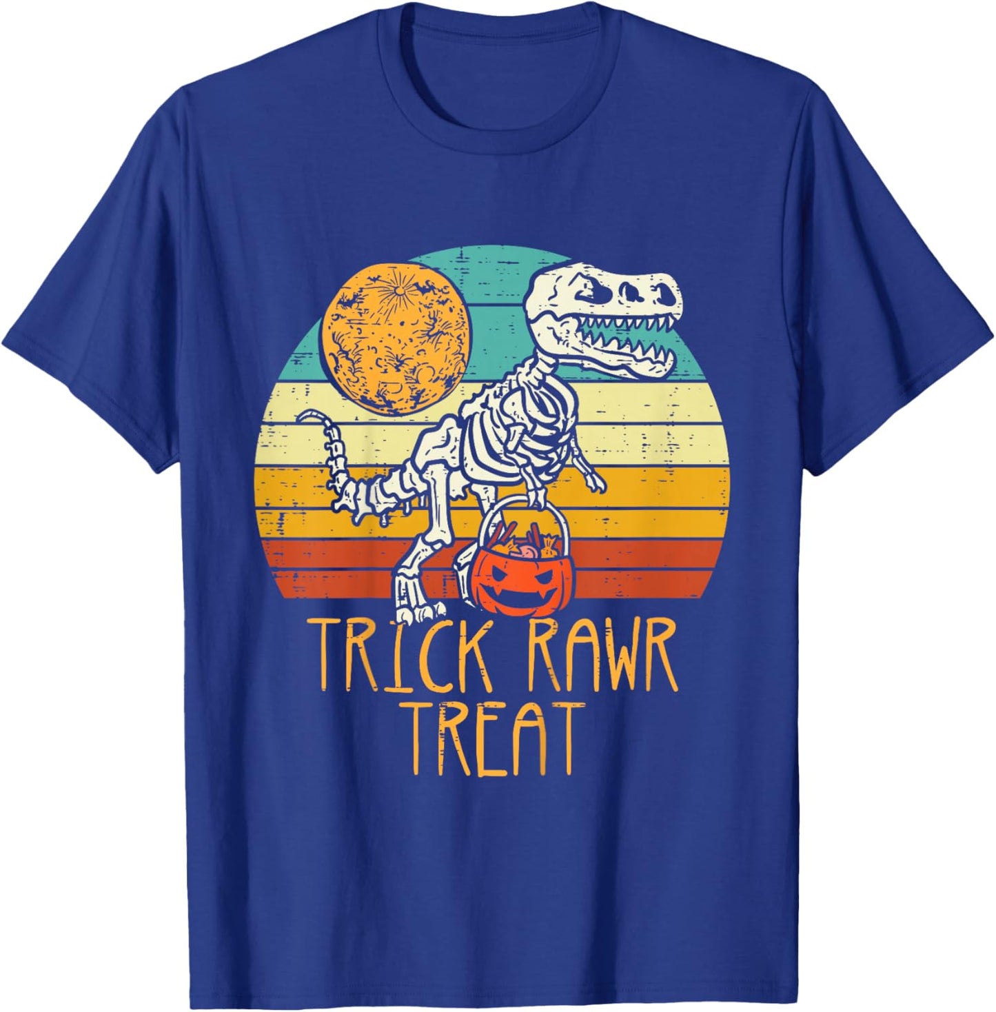 Kids Trick Rawr Treat Skeleton Dino Trex Toddler Boys Halloween T-Shirt - T-Shirt | Royal