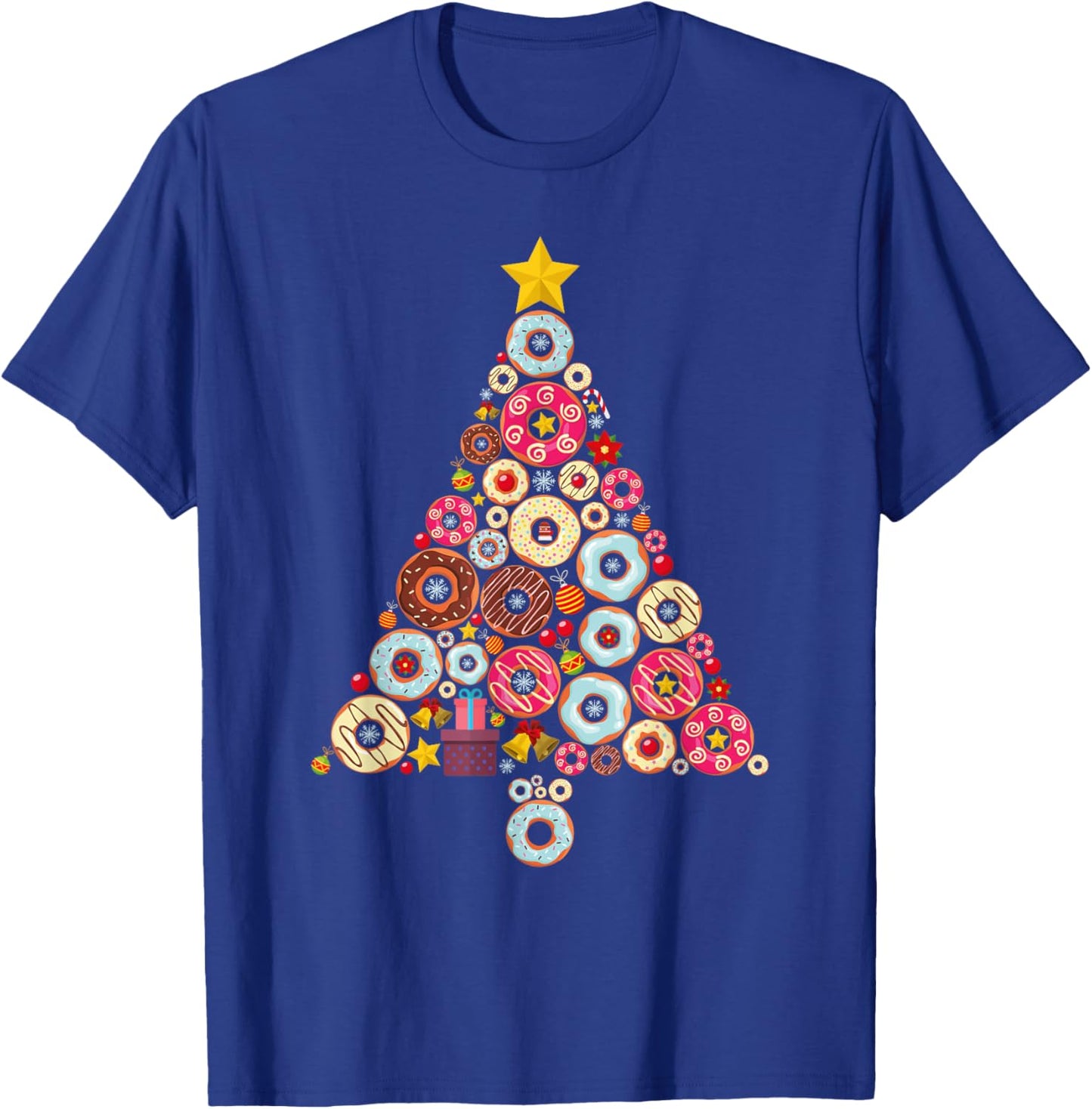 Donuts Christmas Tree Funny Doughnut Xmas Women Men Kids T-Shirt - T-Shirt | Royal