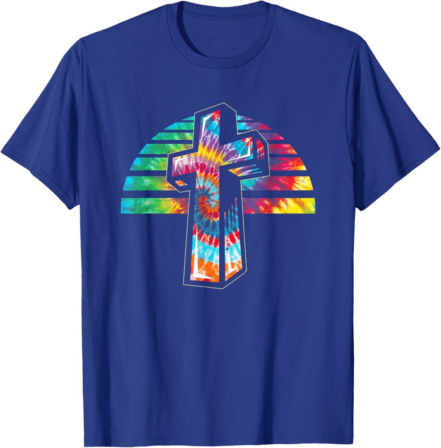 Jesus Christian Cross Tie Dye Rainbow Religious Bible Faith T-Shirt - T-Shirt | Royal