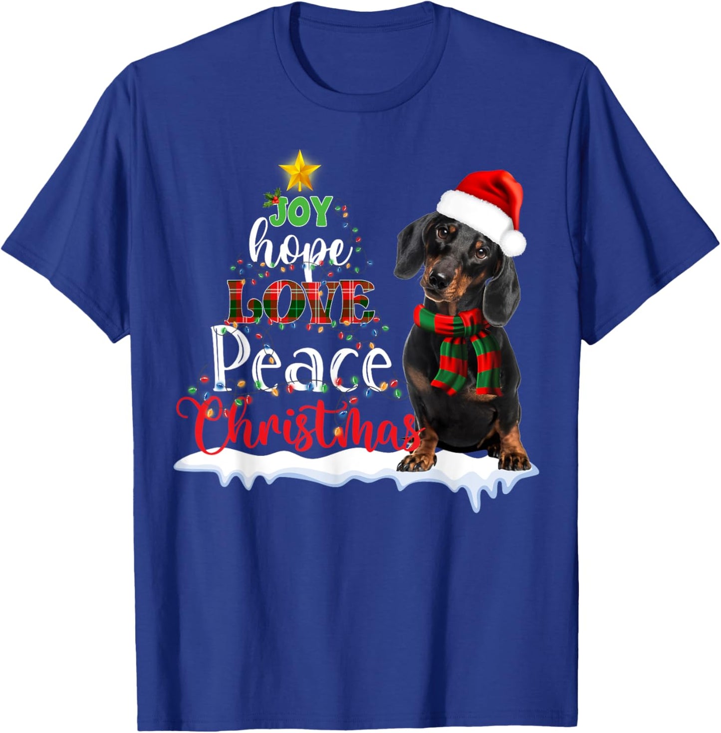 Cute Dachshund Joy Hope Love Peace Christmas Xmas Wiener Dog T-Shirt - T-Shirt | Royal