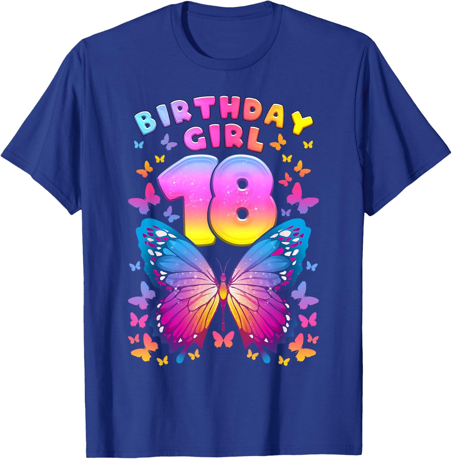 18th Birthday, Girl 18 Years, Butterfly, Number 18 T-Shirt - T-Shirt | Royal