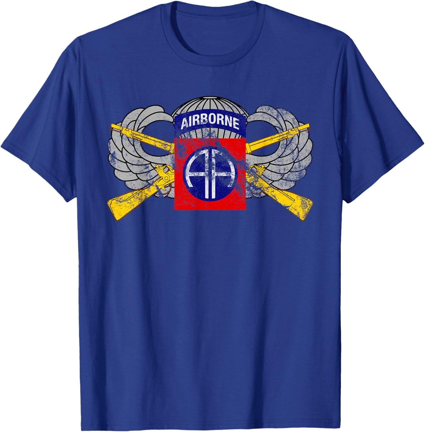 82nd Airborne Infantry Rifles and Parachutist Wings Vintage T-Shirt - T-Shirt | Royal