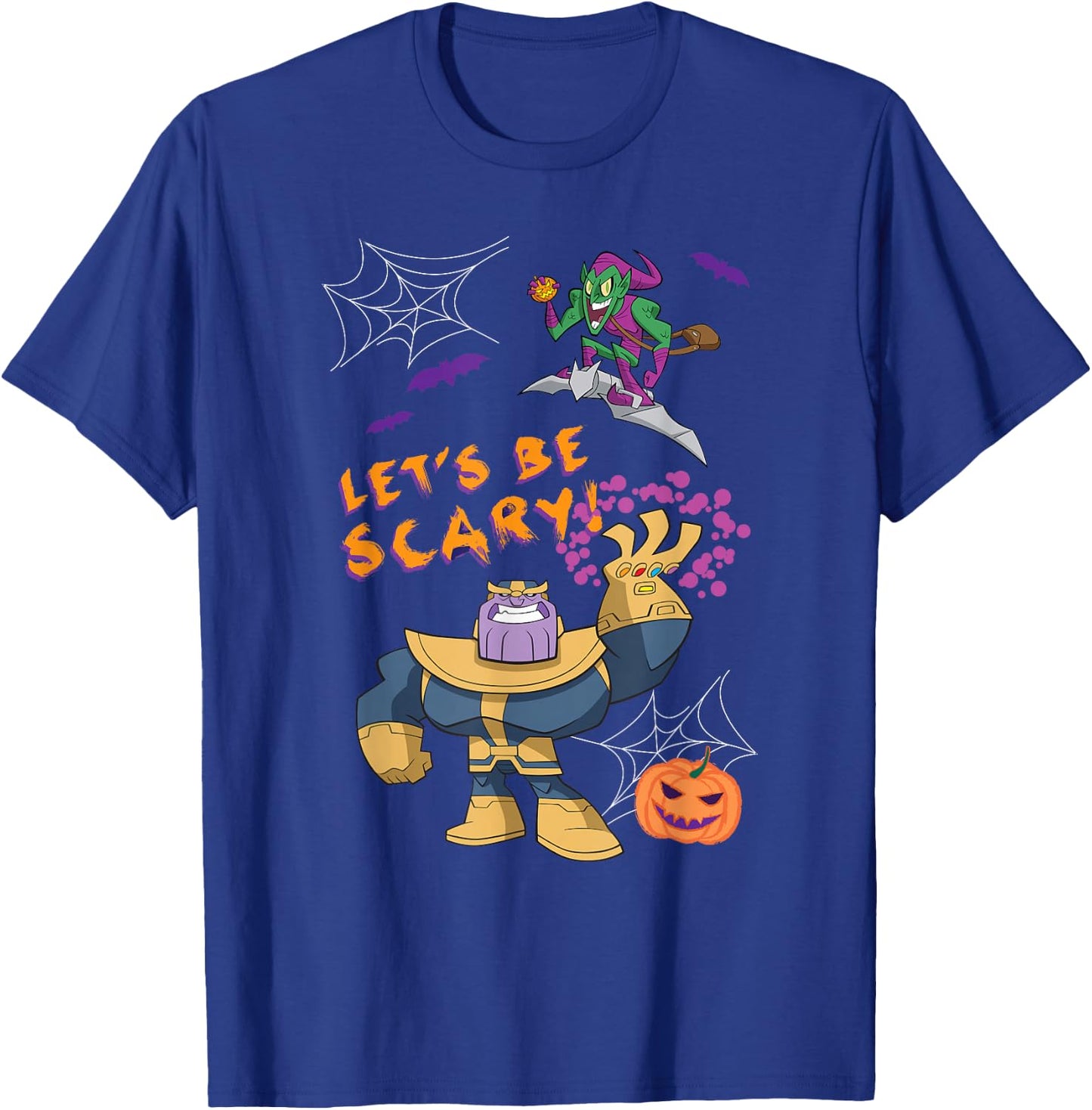 Marvel Studios Thanos Green Goblin Halloween Pumpkin Webs T-Shirt - T-Shirt | Royal