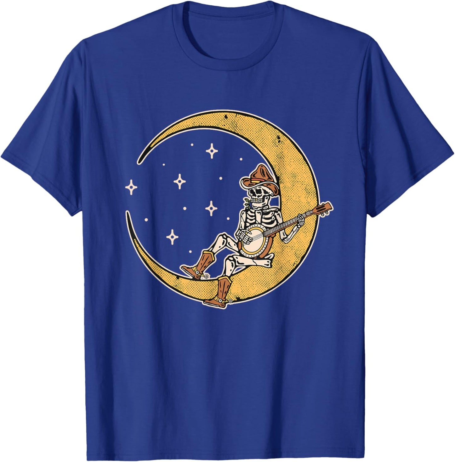 Skeleton Banjo Player Moon Country Music Cowboy Outlaw Funny T-Shirt - T-Shirt | Royal