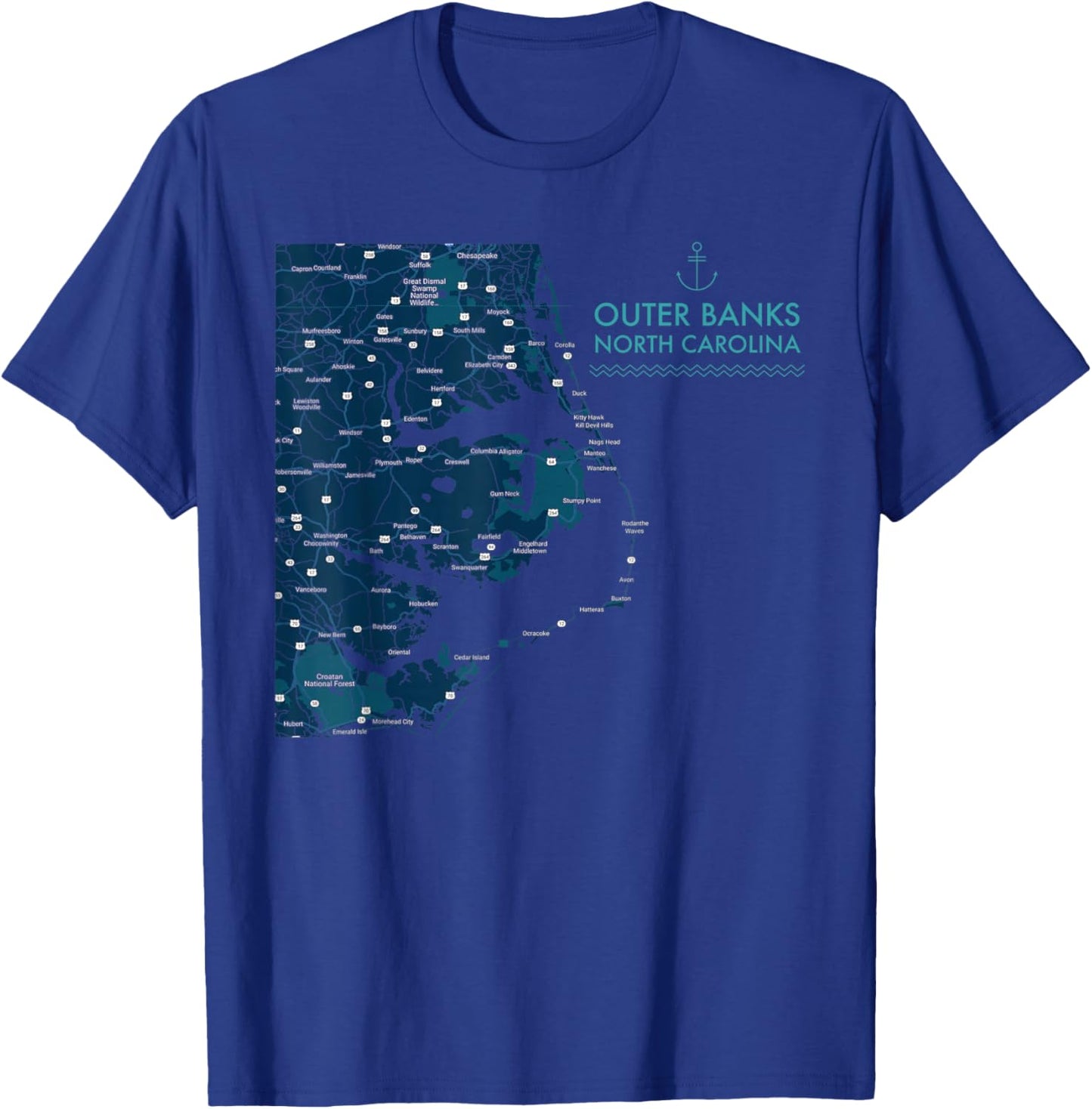 OBX NC Outer Banks Map Duck Corolla Beach Vacation Souvenir T-Shirt - T-Shirt | Royal