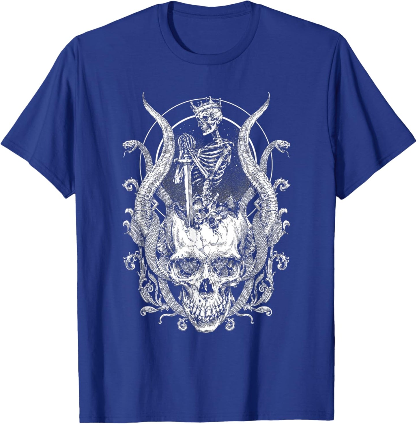 King Skull Skeleton Satanic Snake Gothic Horror Halloween T-Shirt - T-Shirt | Royal