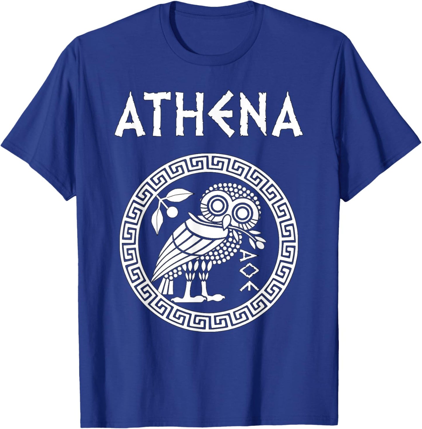 Agema Apparel -Adults Athena Greek Goddess of Wisdom and War Athenian Owl Symbol T-Shirt - T-Shirt | Royal