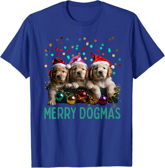 Merry Dogmas Golden Retriever Puppies Christmas T-Shirt - T-Shirt | Royal