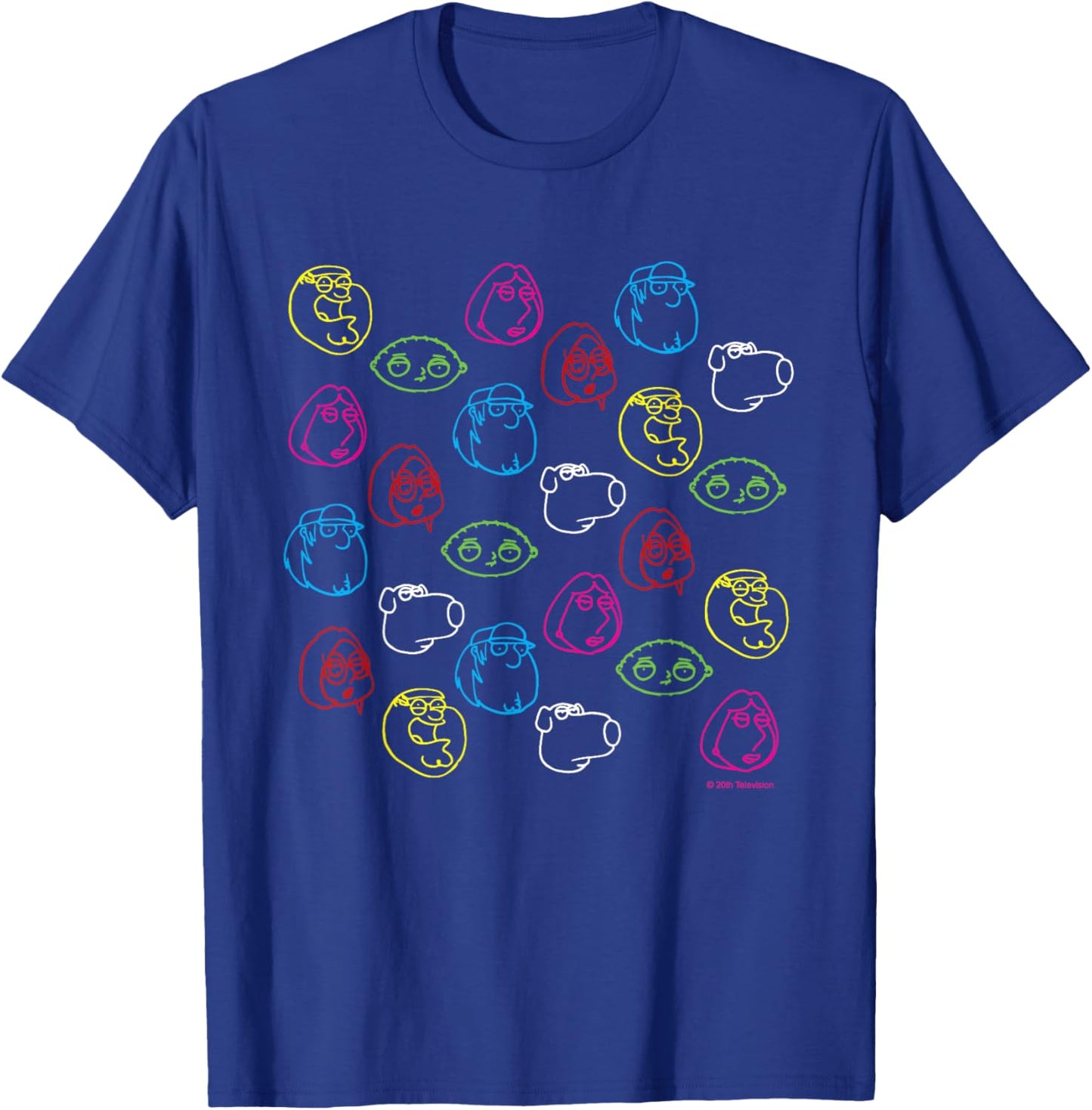 Family Guy Peter Lois Meg Stewie Brian Chris Neon Faces T-Shirt - T-Shirt | Royal