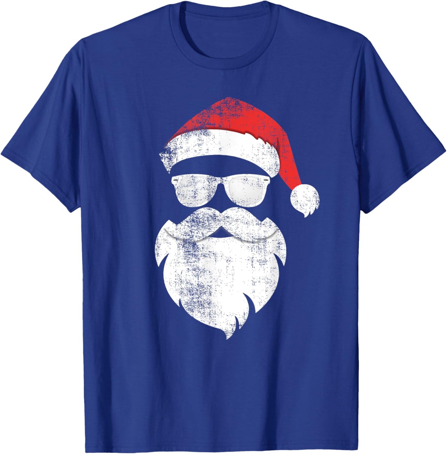 Funny Hipster Santa Face with Hat Beard & Glasses Christmas T-Shirt - T-Shirt | Royal