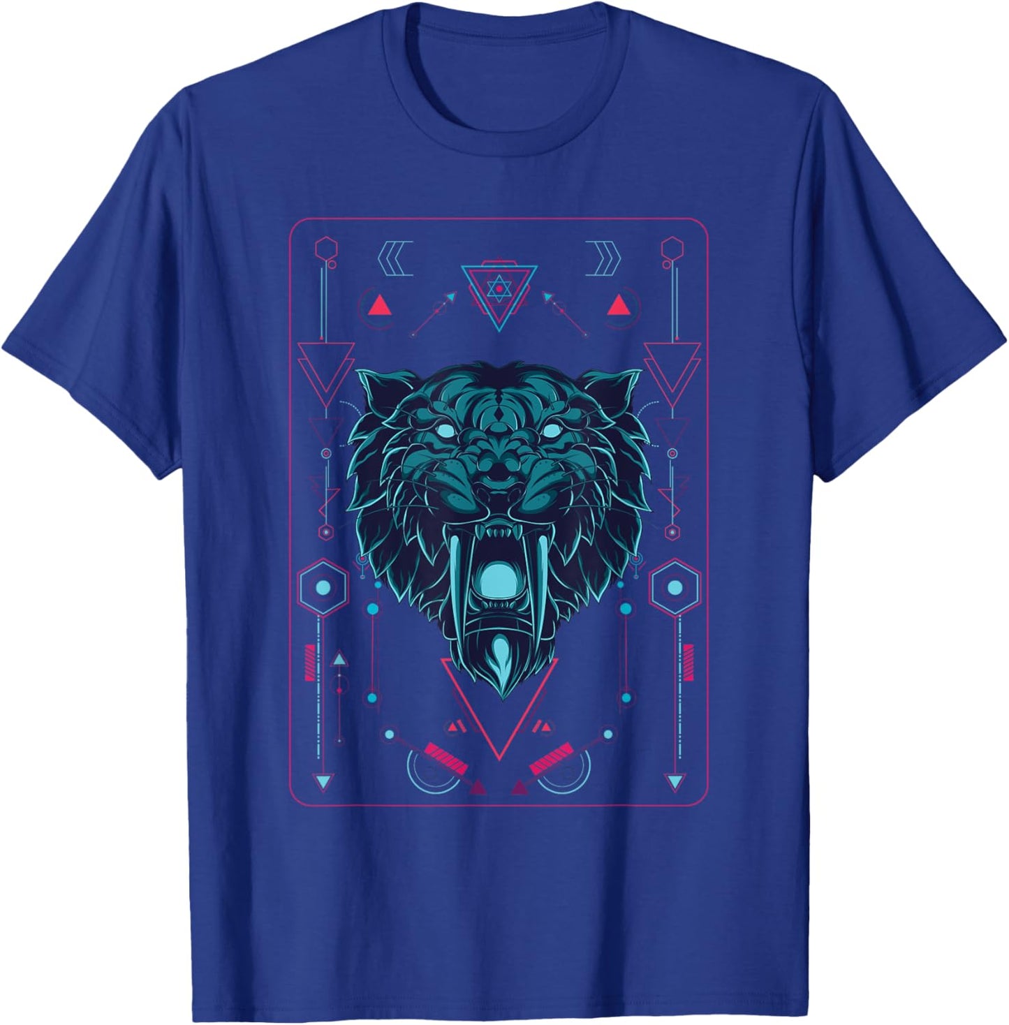 Native American geometric animal sabertooth tiger T-Shirt - T-Shirt | Royal