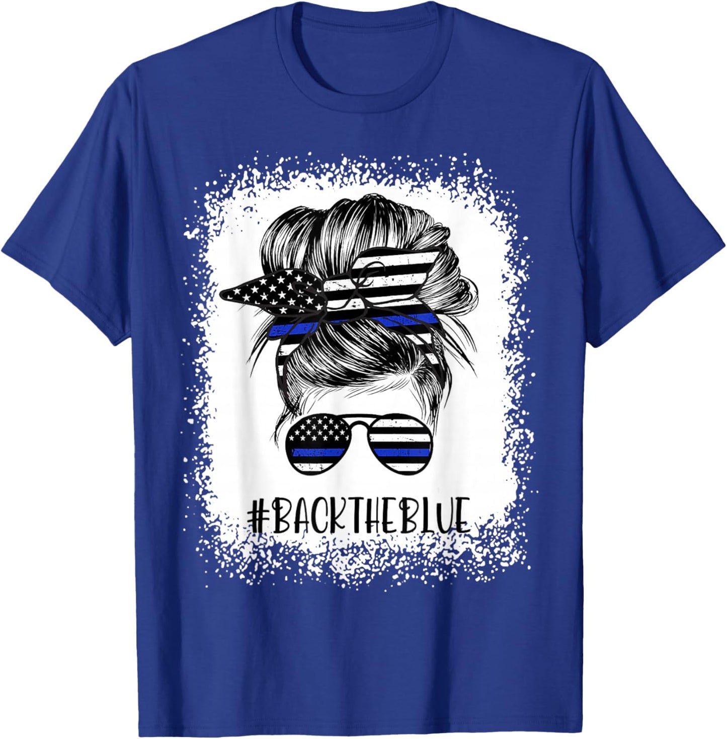 Back The Blue Bleached Messy Bun The Blue Line Flag Small T-Shirt - T-Shirt | Royal