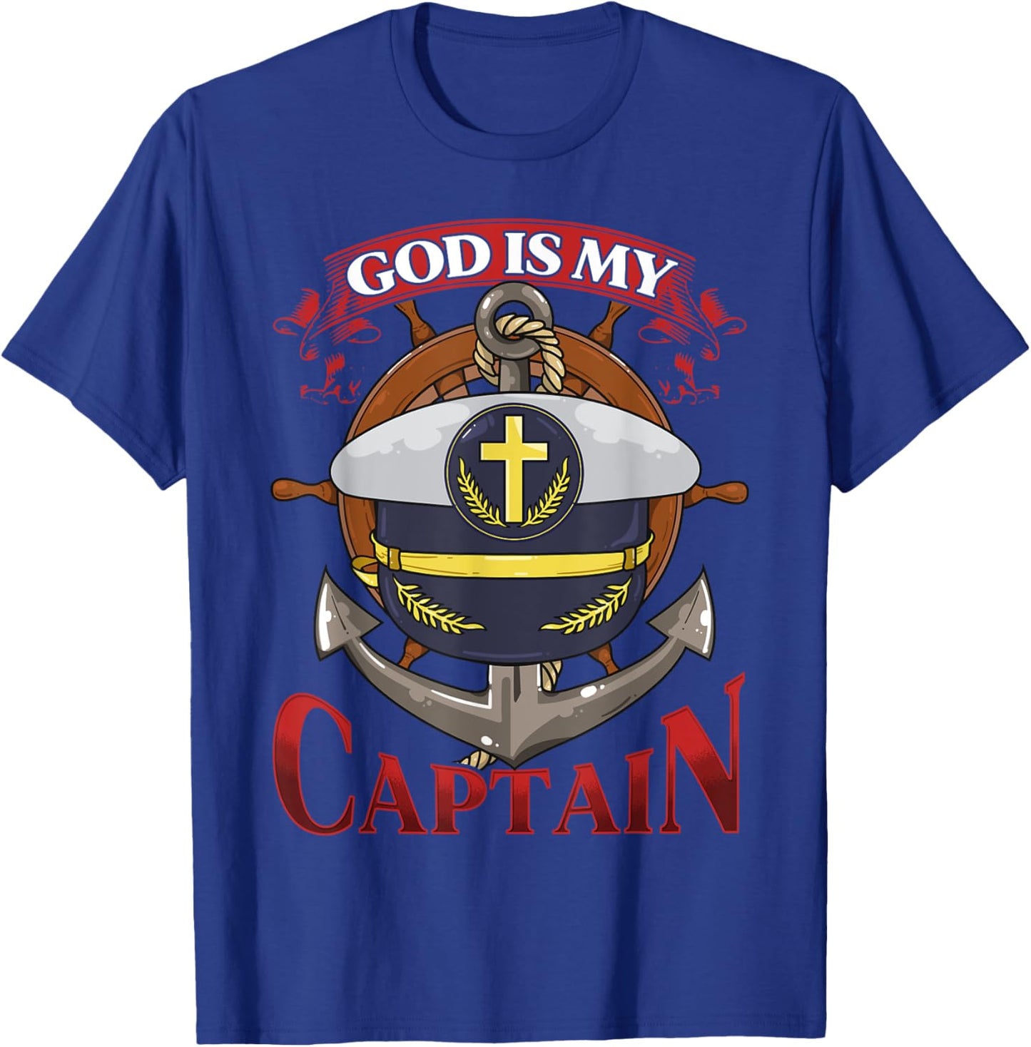 Christian Bible Verse God Is My Captain 2 Chronicles 13:12 T-Shirt - T-Shirt | Royal