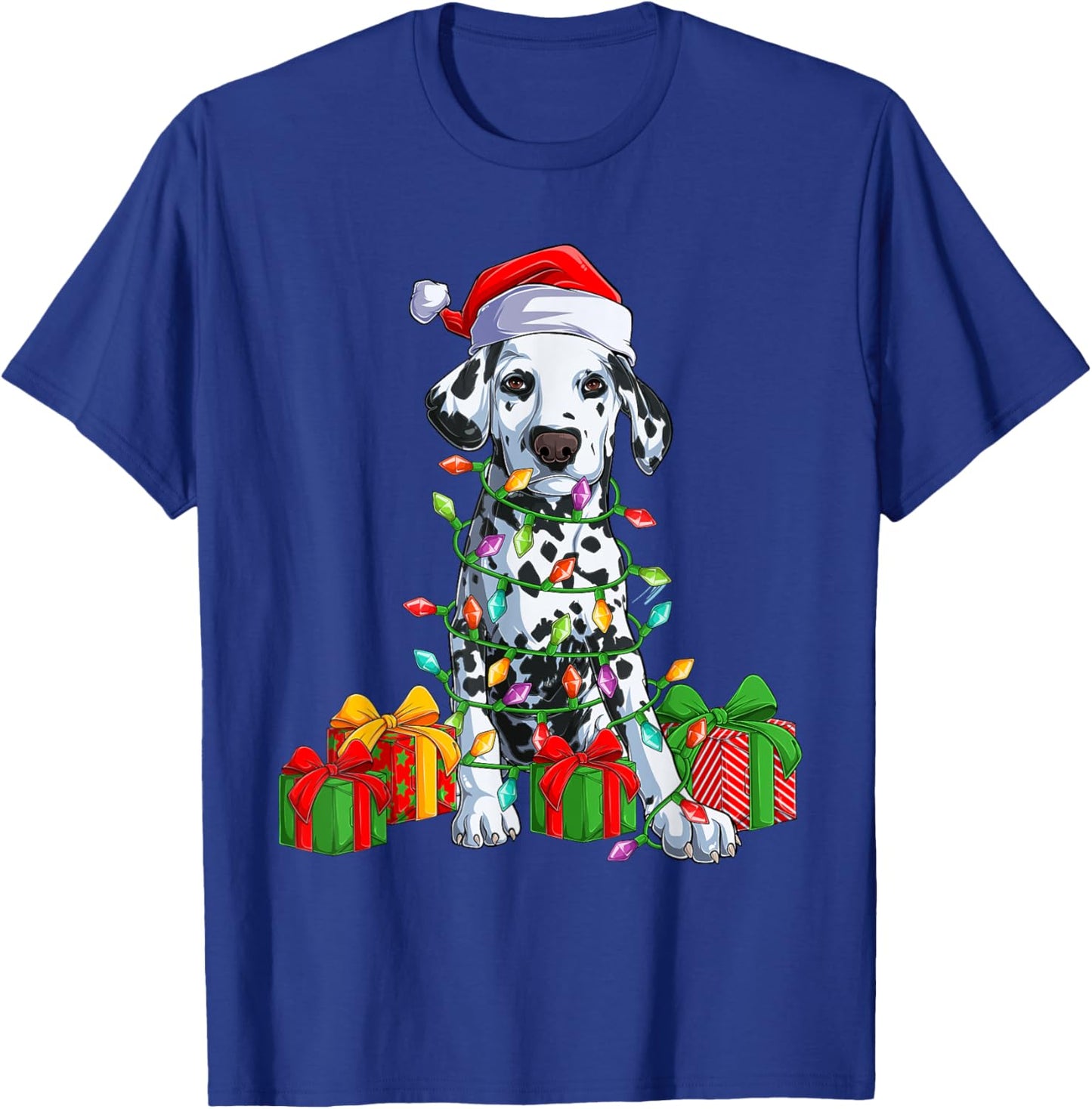 Christmas Dalmatian Christmas Tree Lights & Santa Hat Xmas T-Shirt - T-Shirt | Royal