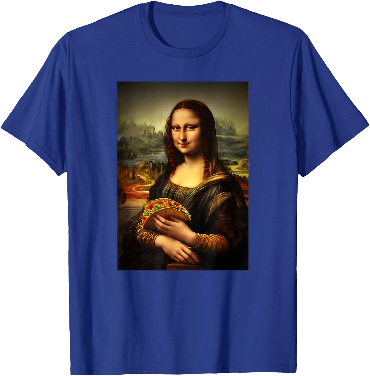 Funny Tacos Mona Lisa Painting Art Mom Dad T-Shirt - T-Shirt | Royal