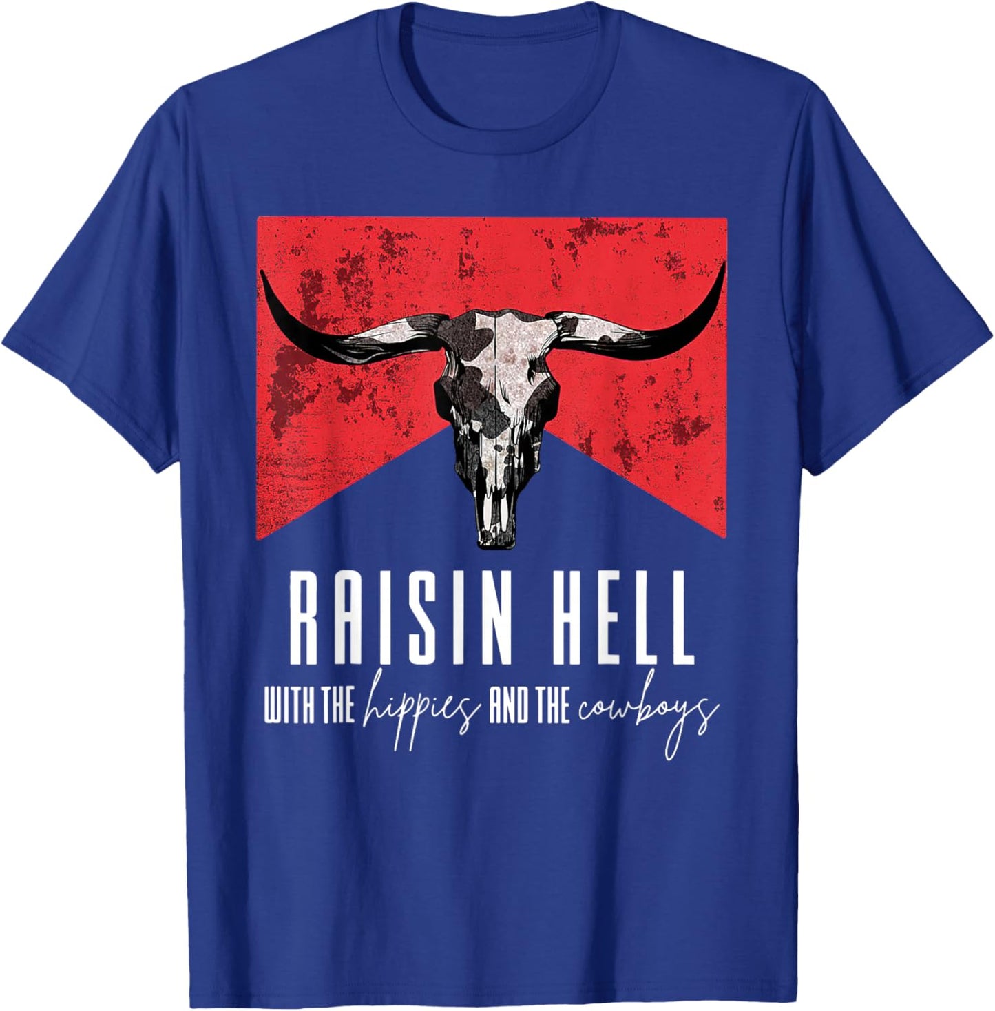 Raising-Hell With The Hippies And Cowboys Western Cowhide T-Shirt - T-Shirt | Royal