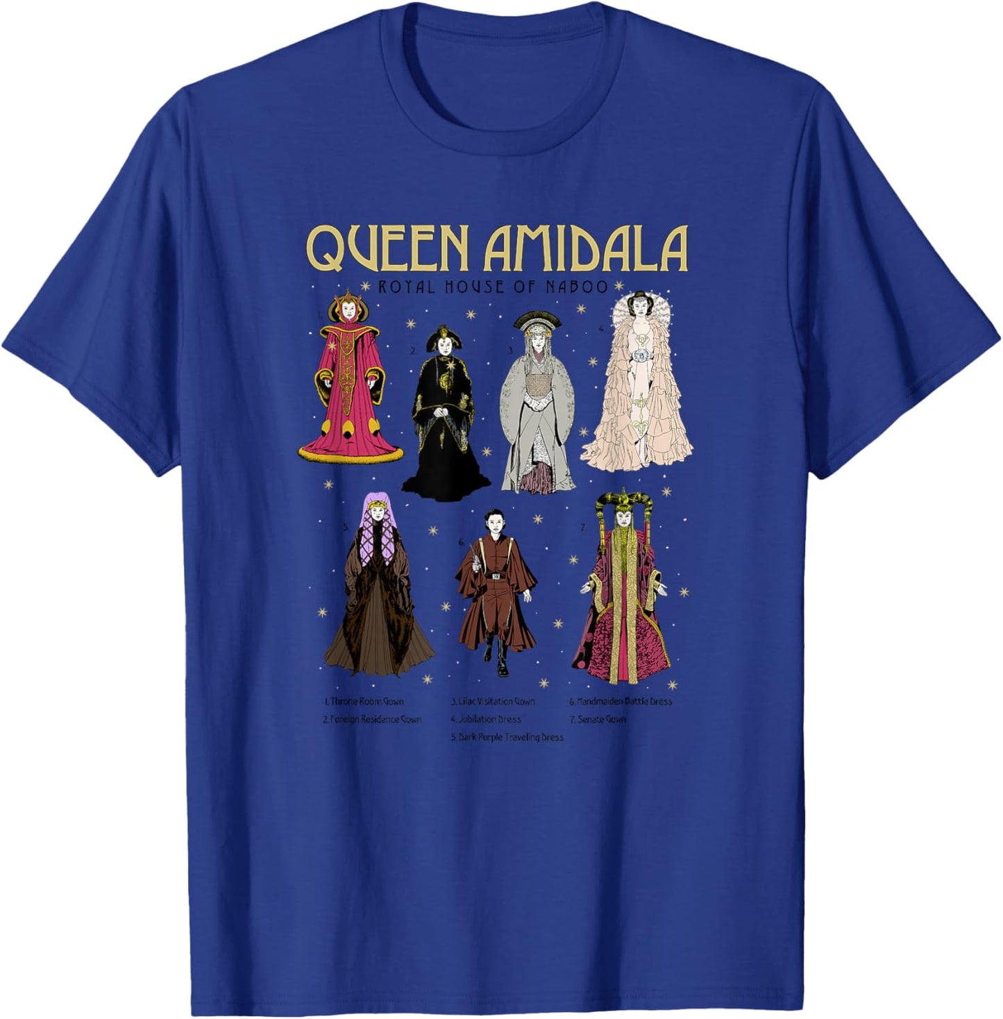 Star Wars Queen Amidala Gowns Textbook Poster T-Shirt - T-Shirt | Royal