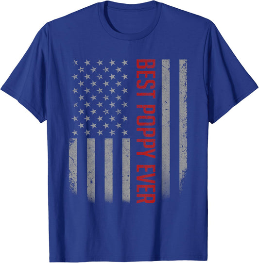 American Flag Dad Shirt Gift Fathers day Best Poppy Ever T-Shirt - T-Shirt | Royal