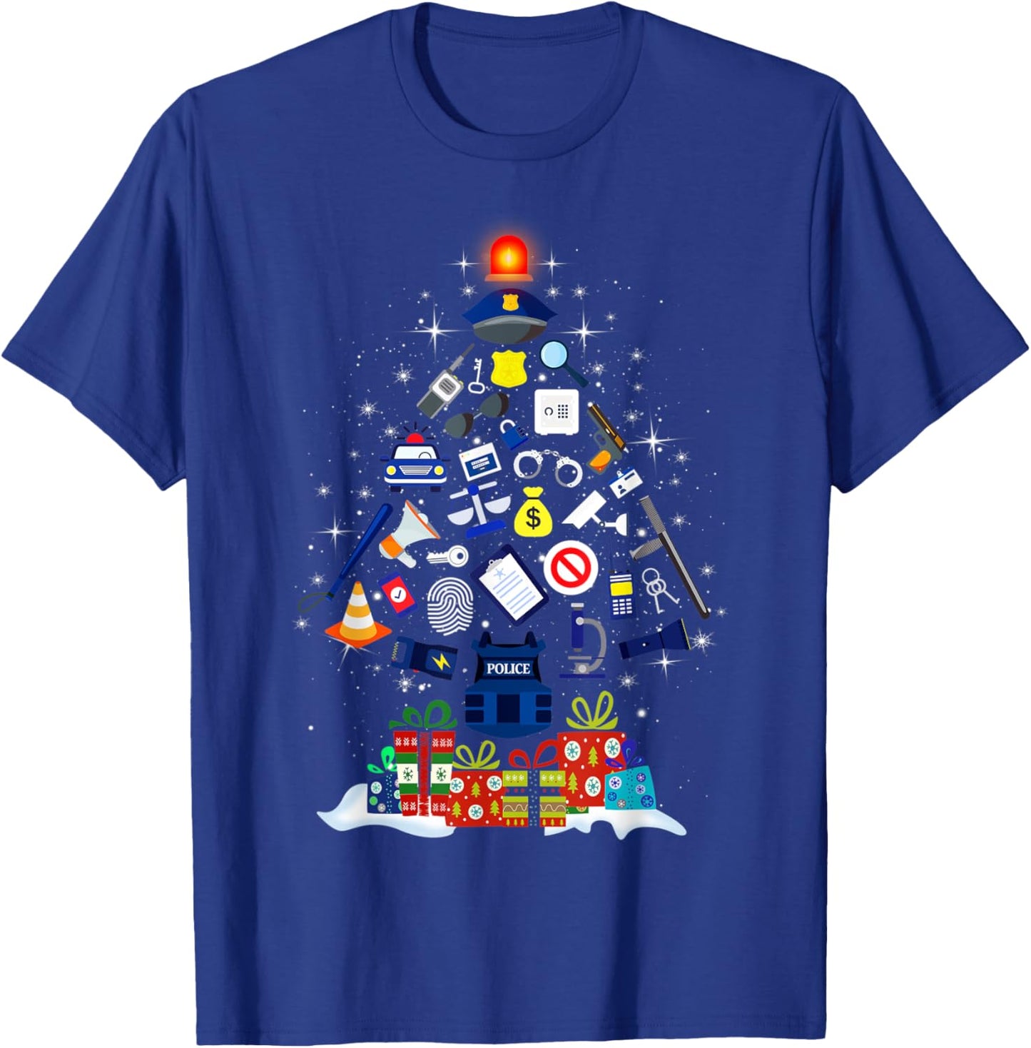Christmas Tree Police Officer Military Policeman Men Women T-Shirt - T-Shirt | Royal
