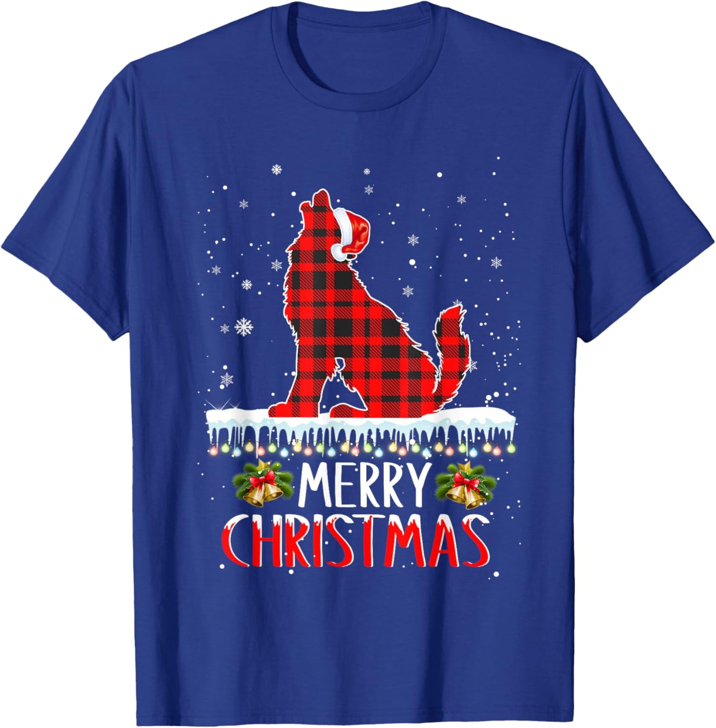 Wolf Christmas Merry Christmas Wolfs Dog Red Plaid T-Shirt - T-Shirt | Royal