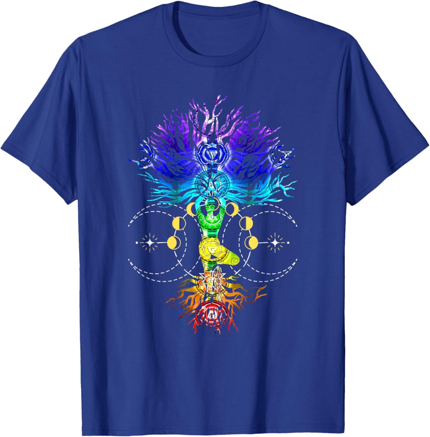Chakra Tree of Life with Phases Of The Moon Hatha Yoga T-Shirt - T-Shirt | Royal