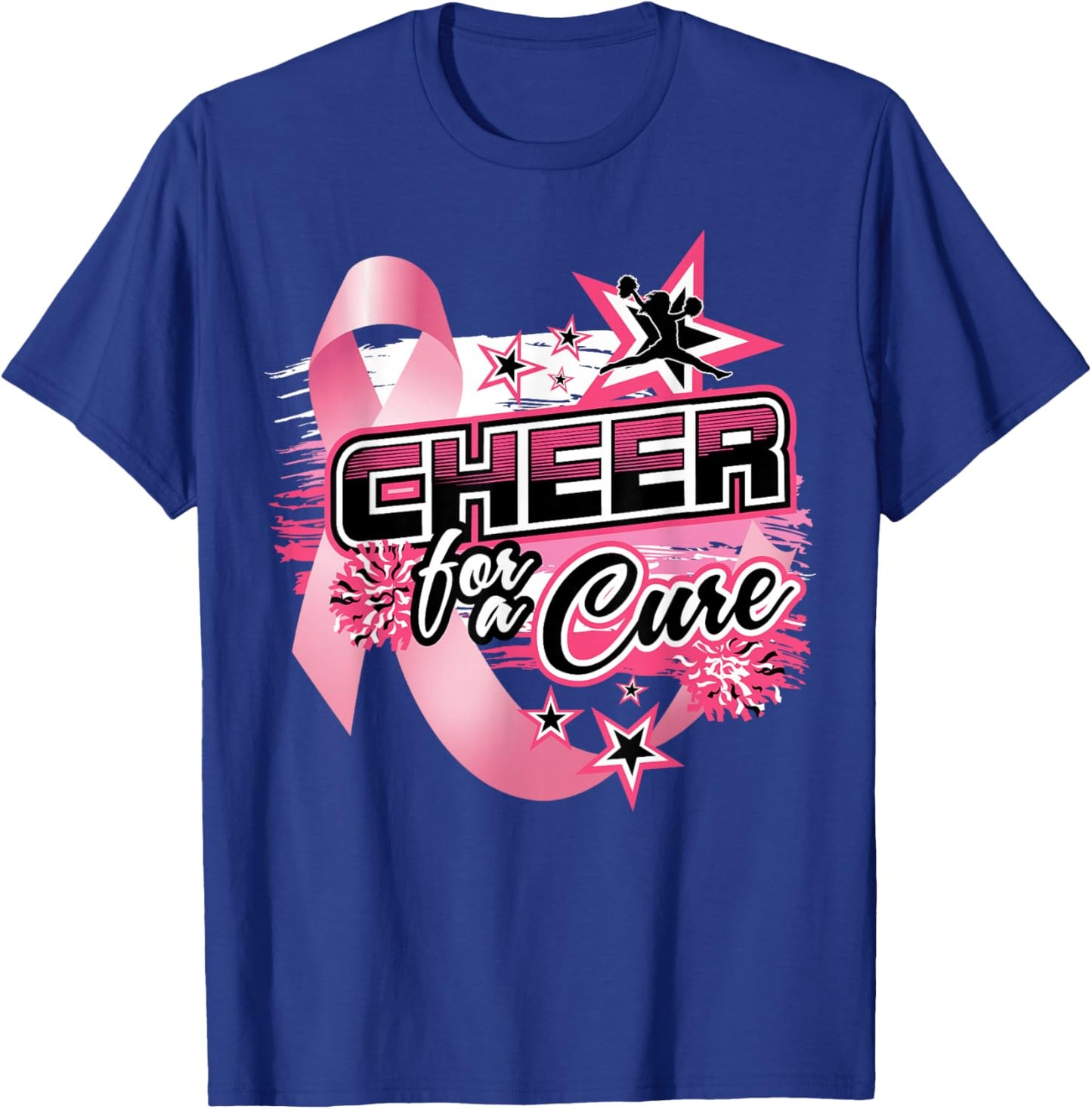 Cheer Breast Cancer Awareness Pink Ribbon Cheerleader T-Shirt - T-Shirt | Royal