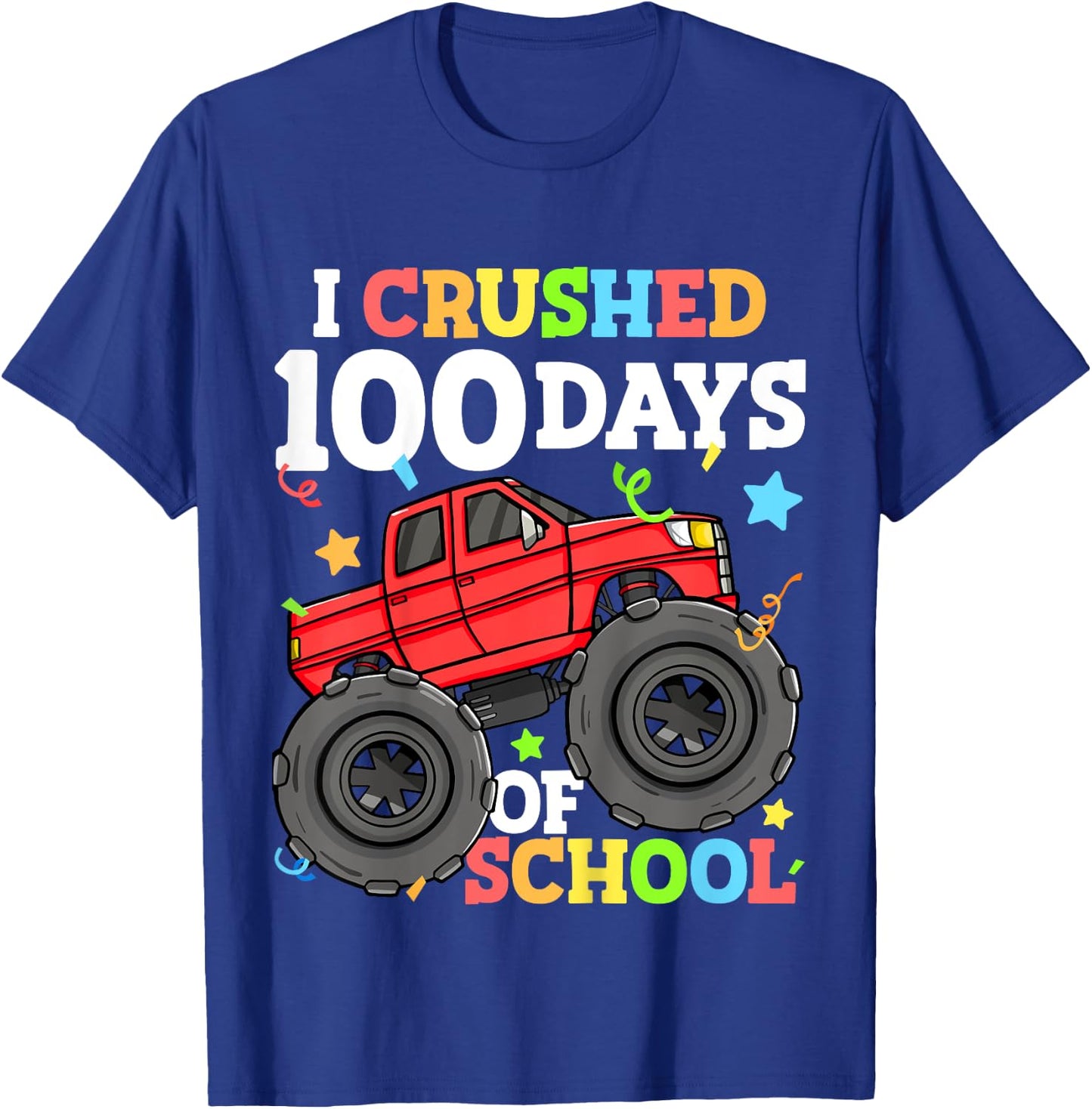 Kids 100 Days of School Monster Truck 100th Day of School Boys T-Shirt - T-Shirt | Royal