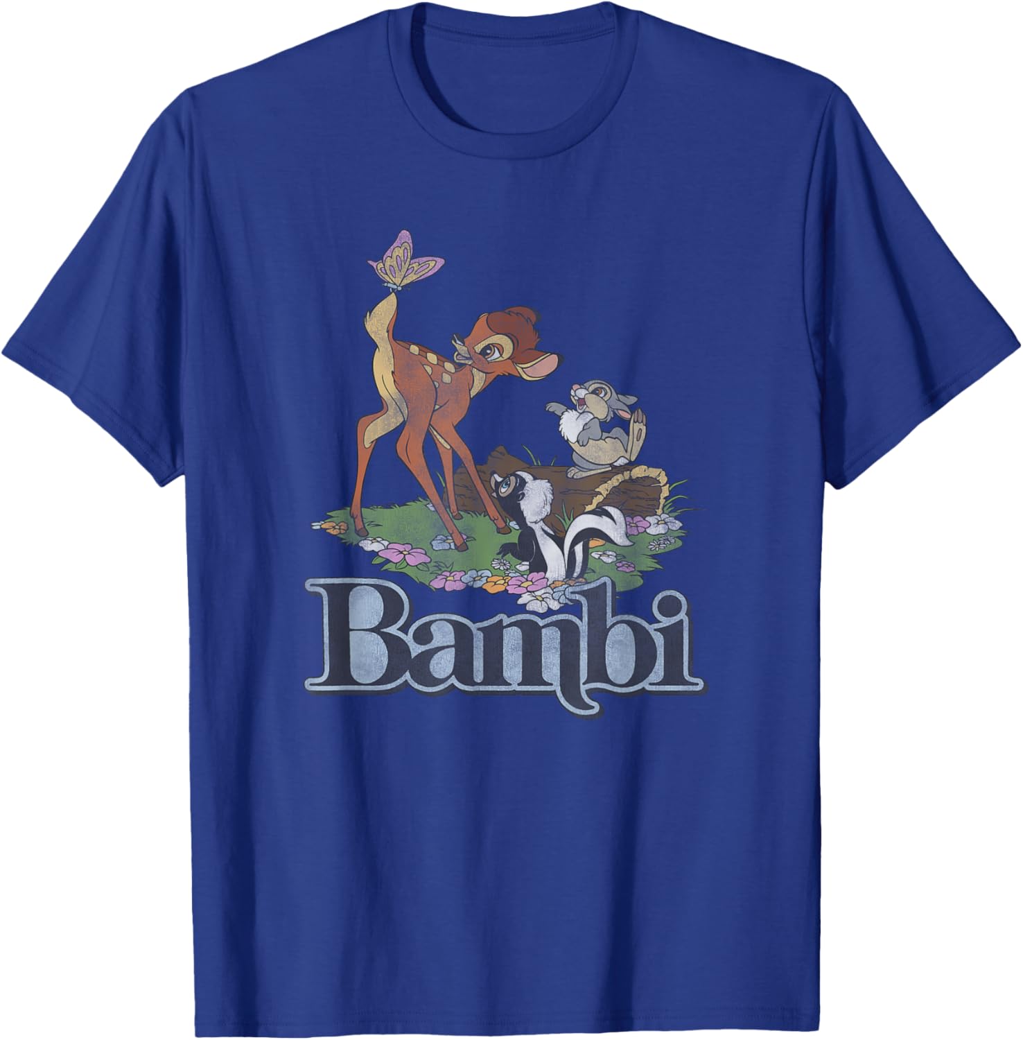 Disney Bambi Vintage Group Floral Poster T-Shirt - T-Shirt | Royal