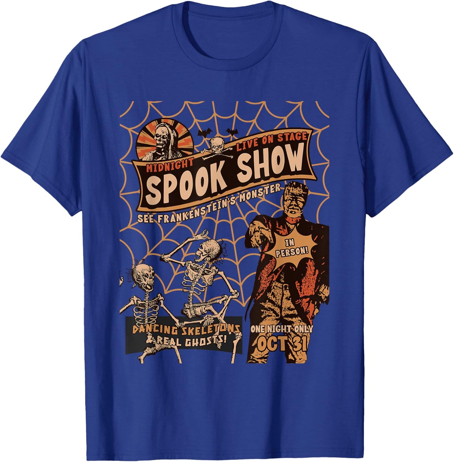Retro Halloween Skeleton Horror Monster Midnight Spook Night T-Shirt - T-Shirt | Royal