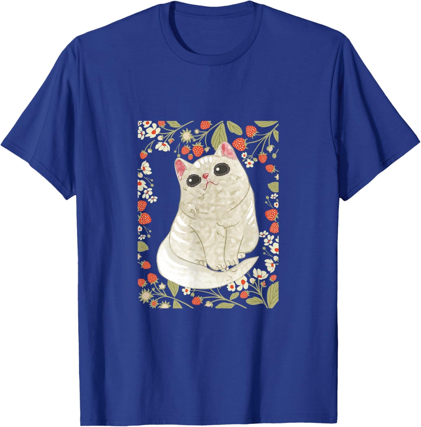 Cute Cat with Strawberry and Flower T-Shirt - T-Shirt | Royal