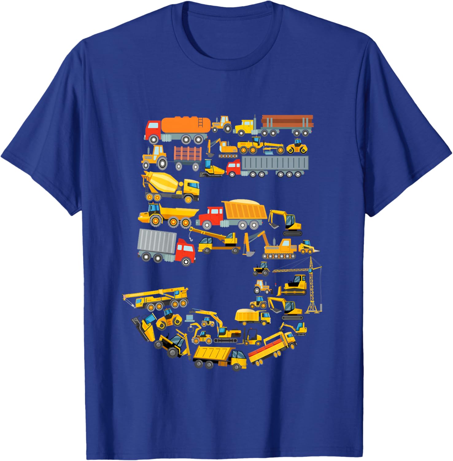 5th Birthday Boy Construction Excavator Vehicles 5 Years T-Shirt - T-Shirt | Royal