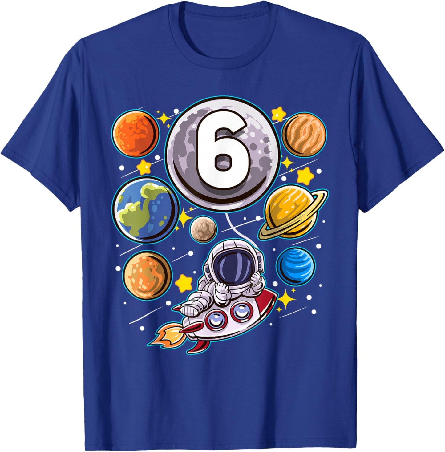 6 Year Old Birthday Astronaut 6th Space Boy Birthday T-Shirt - T-Shirt | Royal