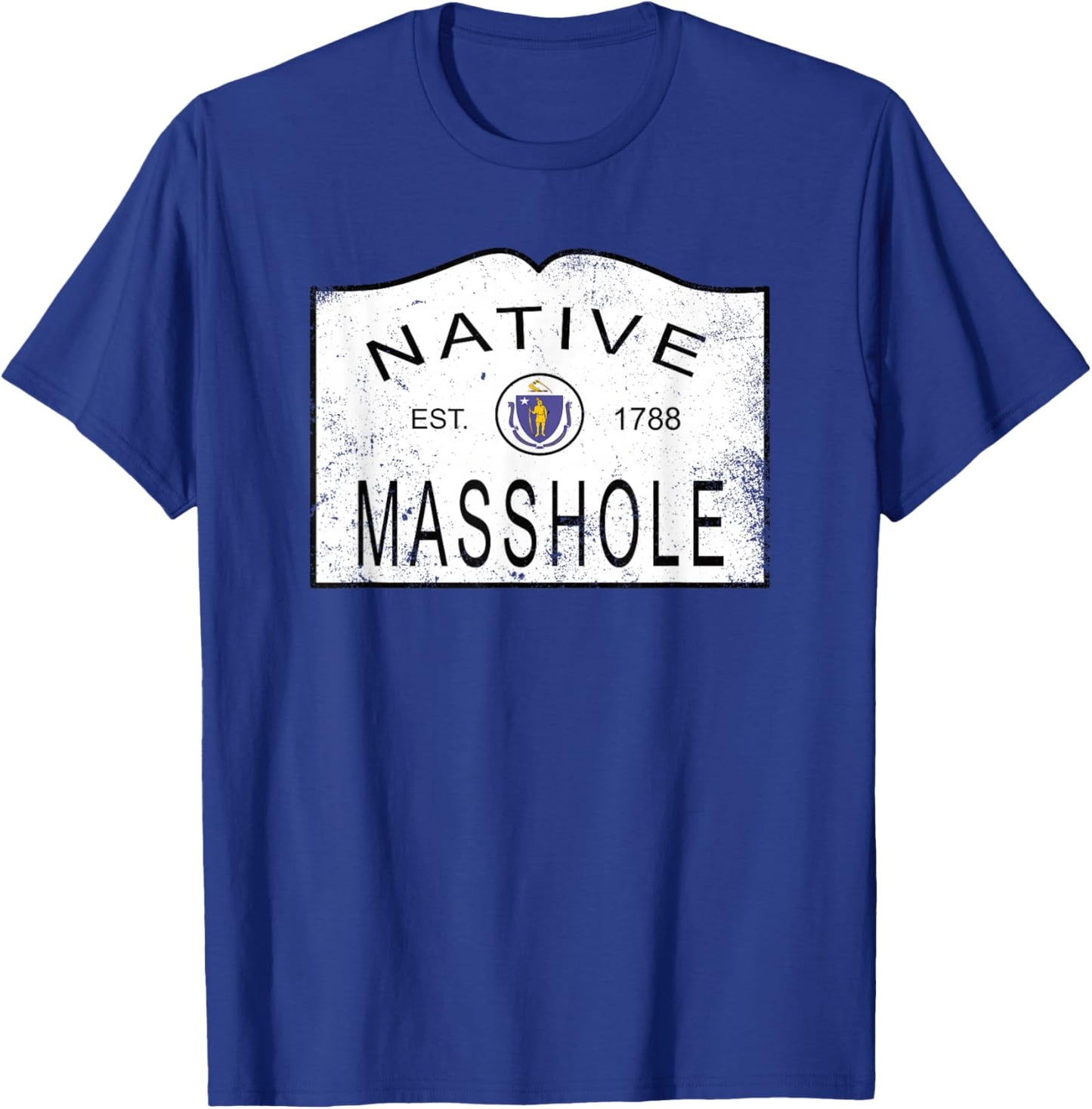 Native Masshole Massachusetts MA 1788 Vintage Distressed T-Shirt - T-Shirt | Royal