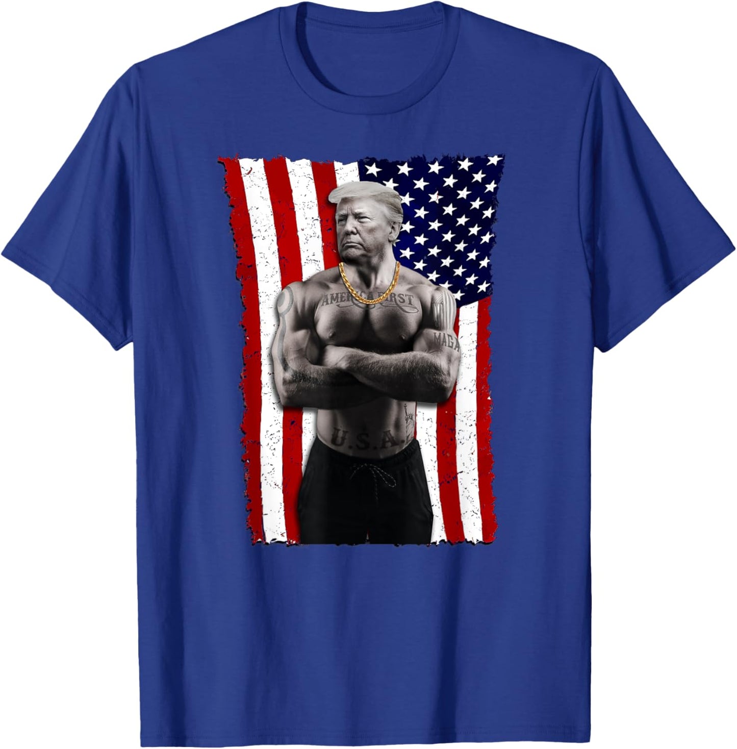 Gangster Pro Donald Trump Tattoo Republican American Flag v4 T-Shirt - T-Shirt | Royal