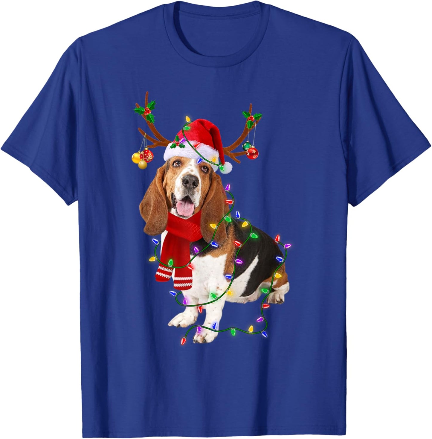 Basset Hound Christmas Lights Xmas Matching Family Dog Lover Women Kids T-Shirt - T-Shirt | Royal