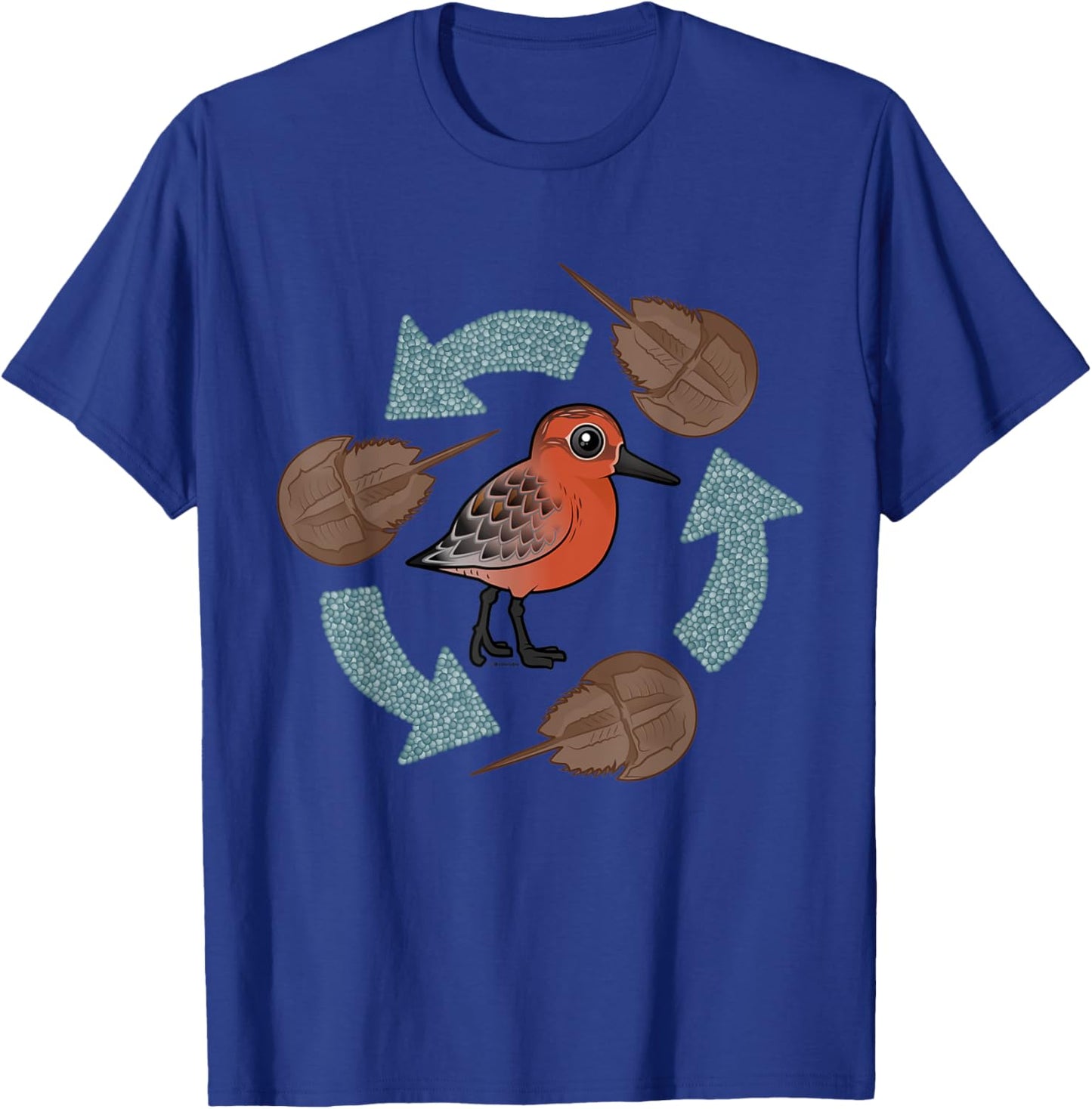 Horseshoe Crab Eggs - Red Knot Circle of Life Cartoon Bird T-Shirt - T-Shirt | Royal