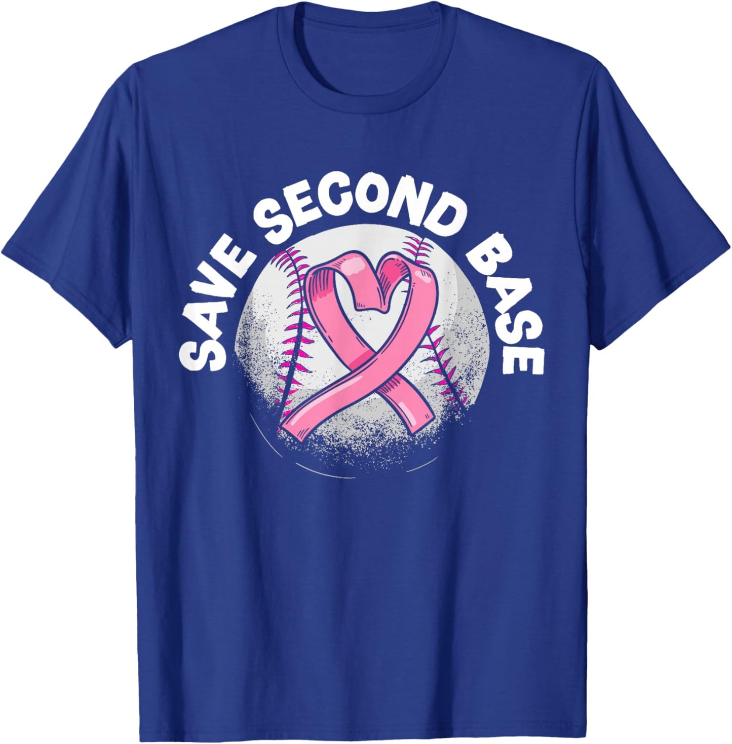 Save 2nd Base Baseball Player Breast Cancer Awareness T-Shirt - T-Shirt | Royal