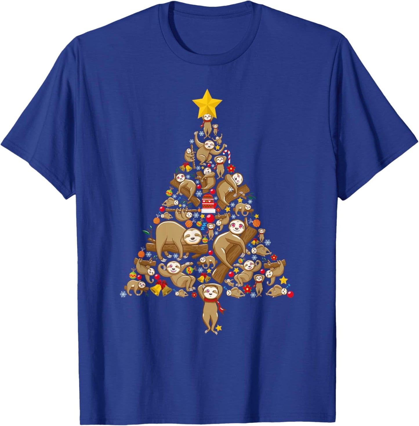 Funny Sloth Christmas Tree Lazy Animal Xmas Women Men Kids T-Shirt - T-Shirt | Royal