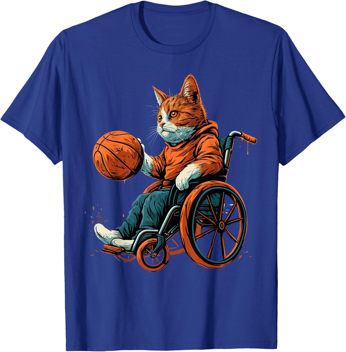 Wheelchair basketball player Cat on Wheelchair Basketball T-Shirt - T-Shirt | Royal